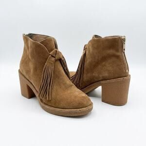 UGG Suede Fringe Ankle Boot Chestnut Brown Block Heel Back Zip Womens 5